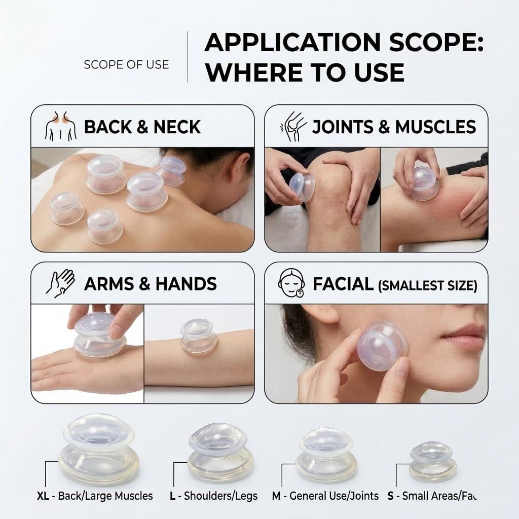 Set Di 4 Coppette Professionali in Silicone, Massaggiatore anti Cellulite E Coppette per Viso E Corpo, Set Di Coppette per Drenaggio Linfatico, Rilassamento Muscolare E Alleviare Lo Stress