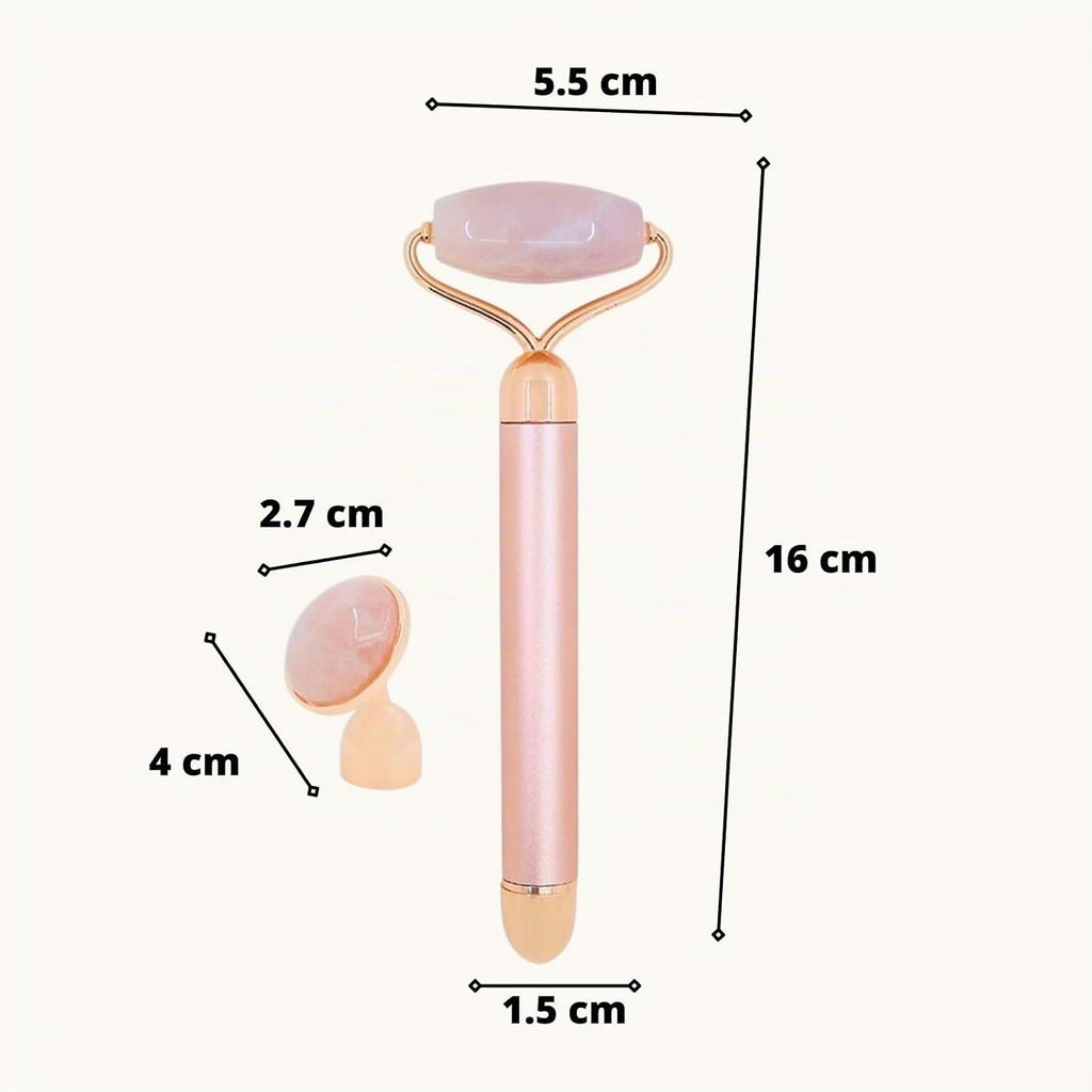 Massaggiatore Viso Roller Pietra Quarzo Rosa Elettrico – Rullo in Quarzo Rosa 100% Naturale – Sistema Di Vibrazione Integrato per Una Maggiore Efficienza – Antietà – Stimola La Circolazione Sanguigna