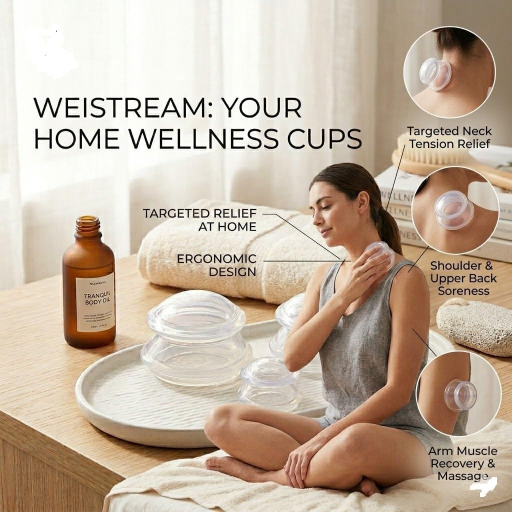 Set Di 4 Coppette Professionali in Silicone, Massaggiatore anti Cellulite E Coppette per Viso E Corpo, Set Di Coppette per Drenaggio Linfatico, Rilassamento Muscolare E Alleviare Lo Stress