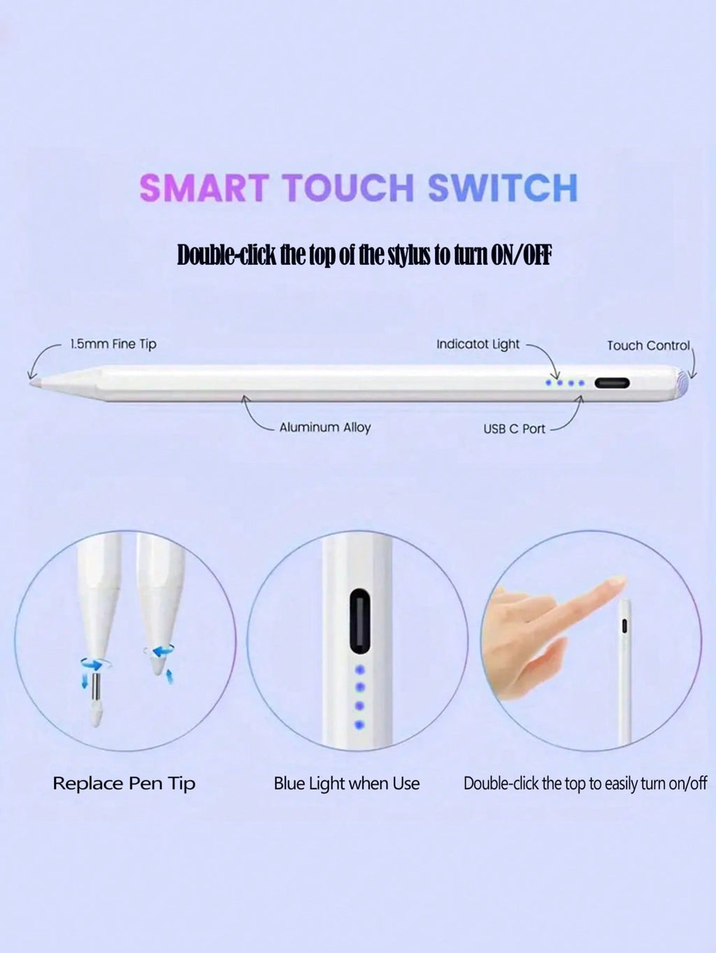 Universal Capacitive Touch Pen for Tablets Smartphones White