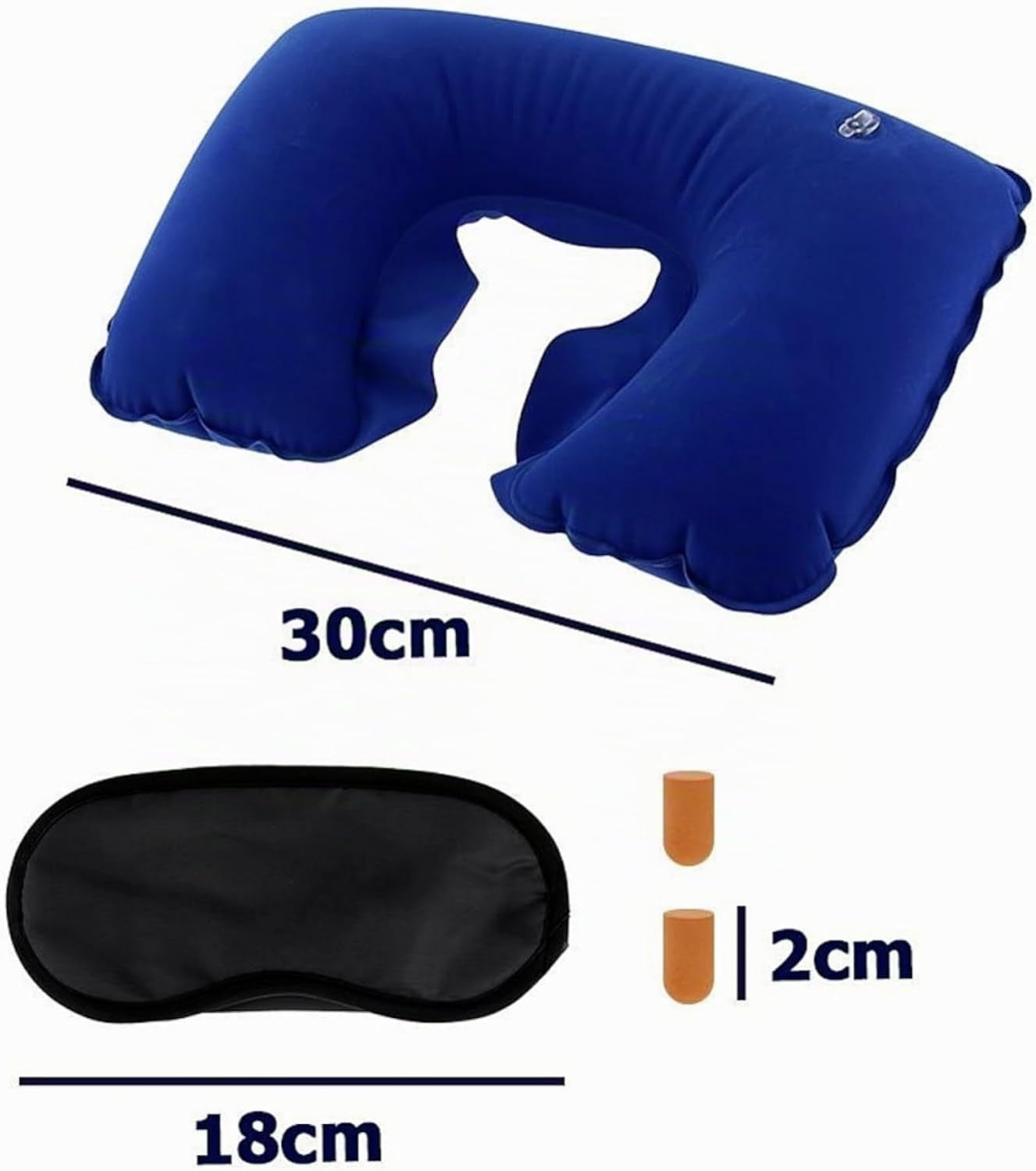 Kit Da Viaggio Completo 3 in 1 – Cuscino Da Viaggio Gonfiabile Con Mascherina per Dormire E Tappi per Orecchie – Accessori Viaggio per Aereo, Treno, Auto E Vacanze