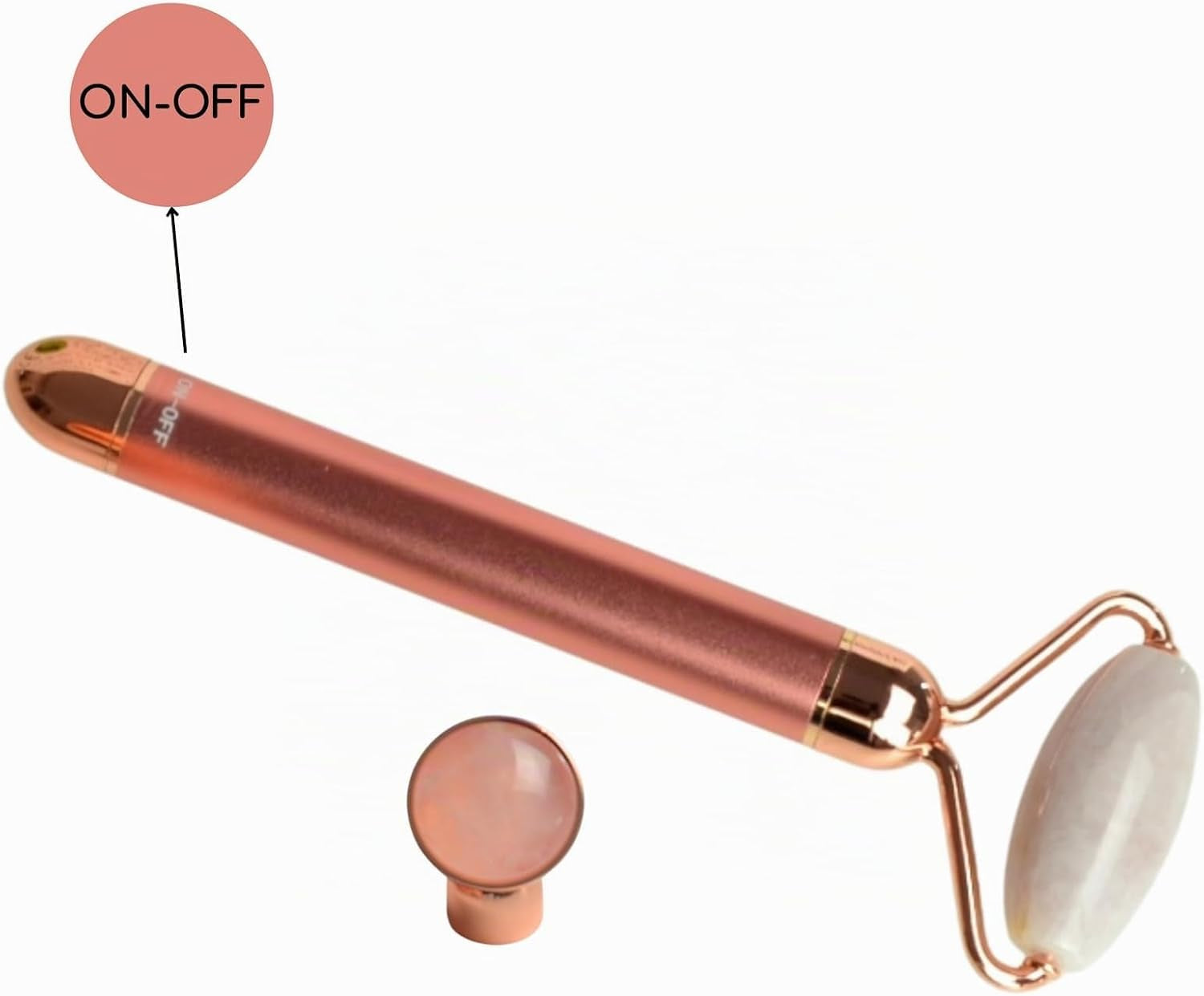 Massaggiatore Viso Roller Pietra Quarzo Rosa Elettrico – Rullo in Quarzo Rosa 100% Naturale – Sistema Di Vibrazione Integrato per Una Maggiore Efficienza – Antietà – Stimola La Circolazione Sanguigna
