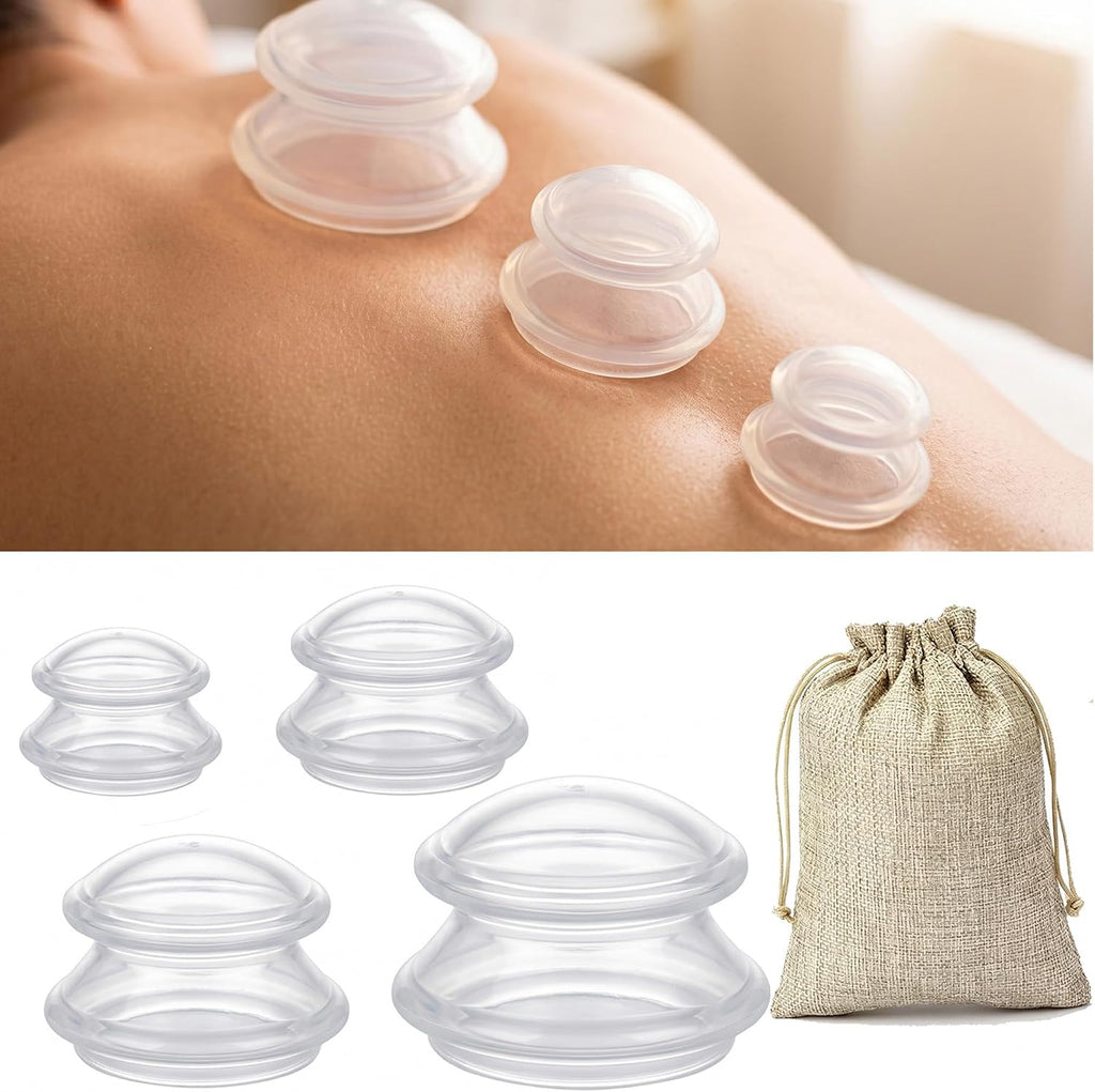 Set Di 4 Coppette Professionali in Silicone, Massaggiatore anti Cellulite E Coppette per Viso E Corpo, Set Di Coppette per Drenaggio Linfatico, Rilassamento Muscolare E Alleviare Lo Stress