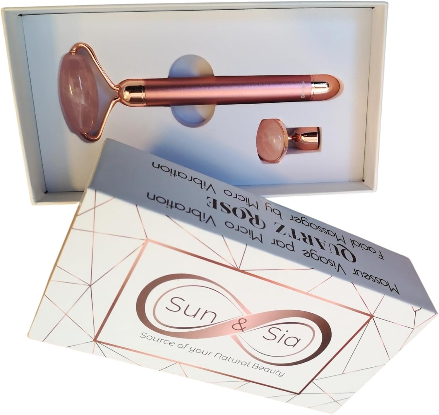 Massaggiatore Viso Roller Pietra Quarzo Rosa Elettrico – Rullo in Quarzo Rosa 100% Naturale – Sistema Di Vibrazione Integrato per Una Maggiore Efficienza – Antietà – Stimola La Circolazione Sanguigna