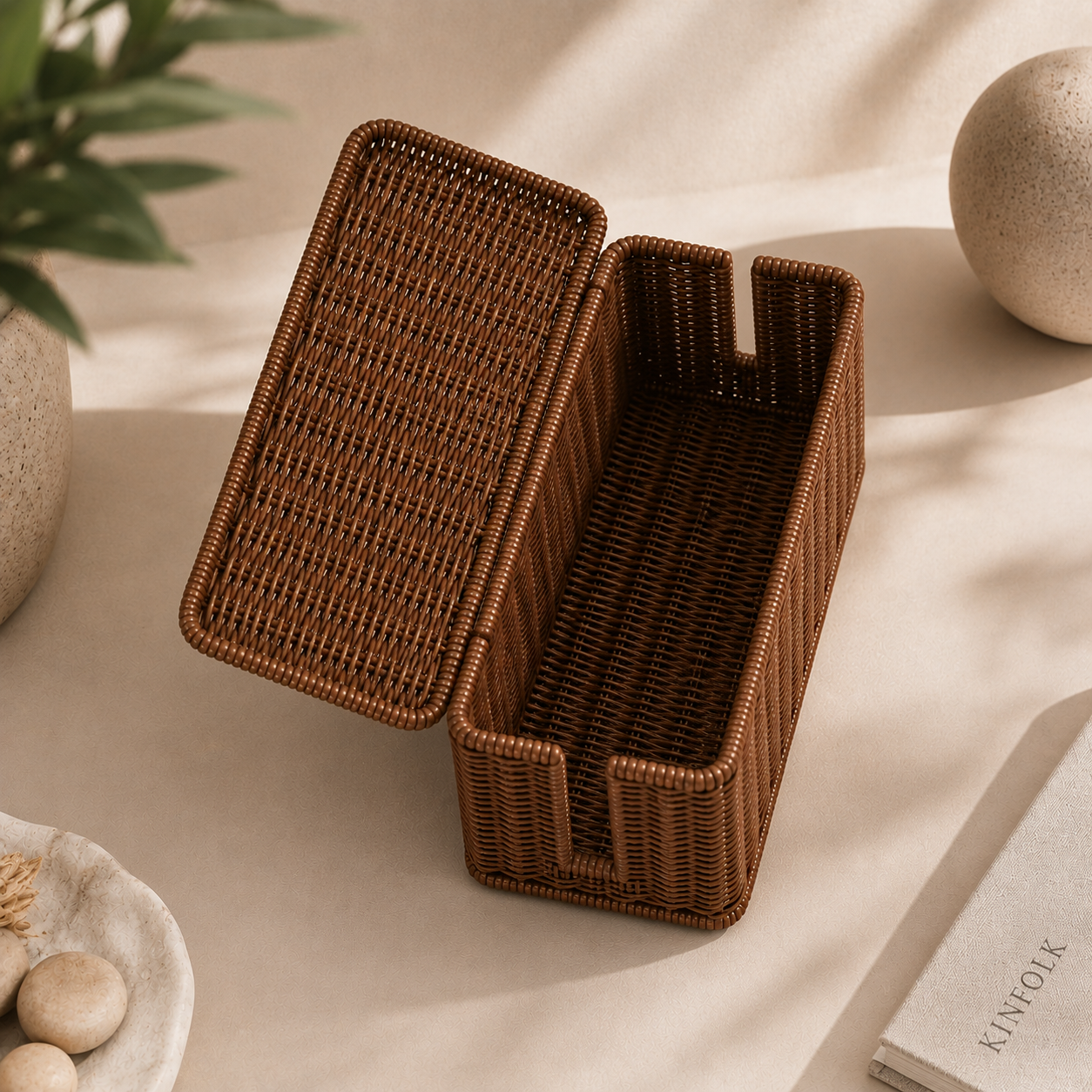 Organizer Cavi con Coperchio — Box Porta Cavi Marrone