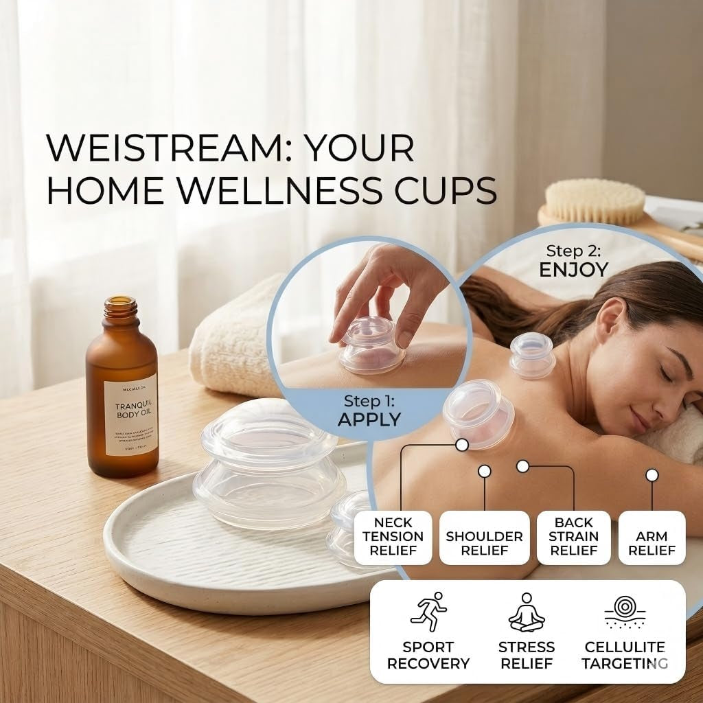Set Di 4 Coppette Professionali in Silicone, Massaggiatore anti Cellulite E Coppette per Viso E Corpo, Set Di Coppette per Drenaggio Linfatico, Rilassamento Muscolare E Alleviare Lo Stress