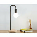 Lampada da Tavolo Nera con Base in Legno — Stile Industrial
