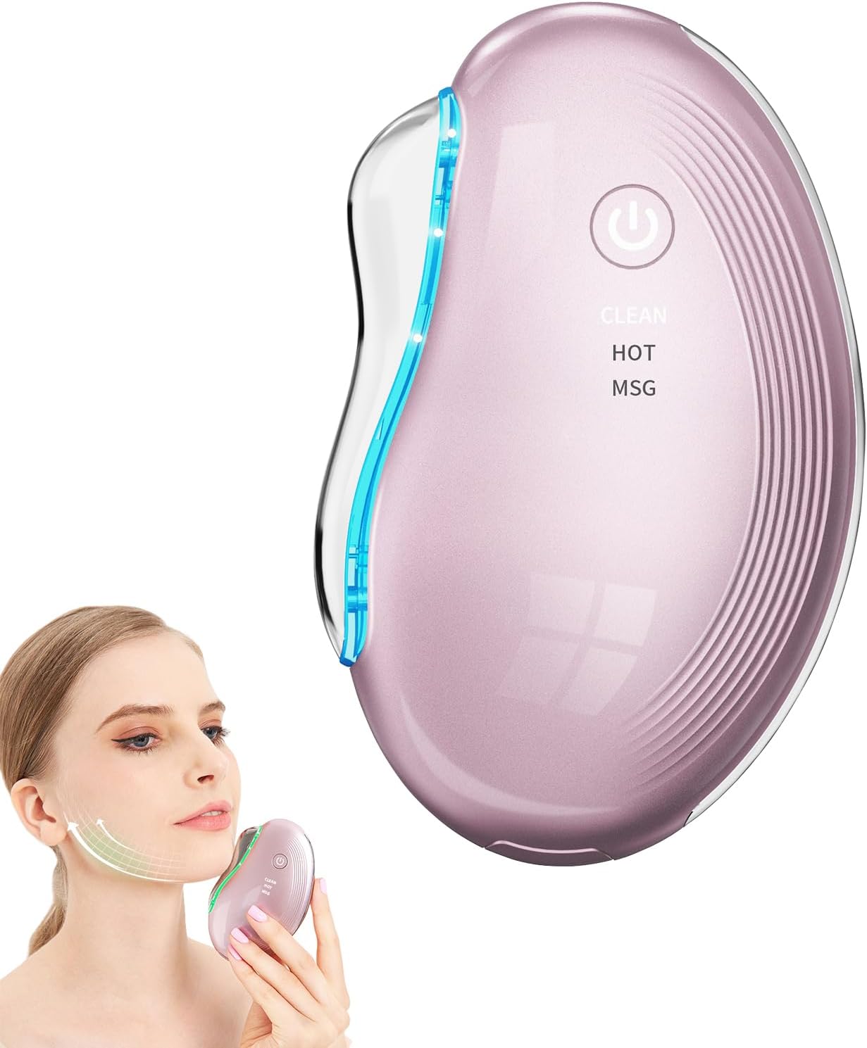 Gua Sha Viso Elettrico Lifting EMS, Massaggiatore Viso Antirughe Con Luce LED & Calore 45℃, Rassodante Viso E Collo – Face Massager per Pelle Visibilmente Giovane