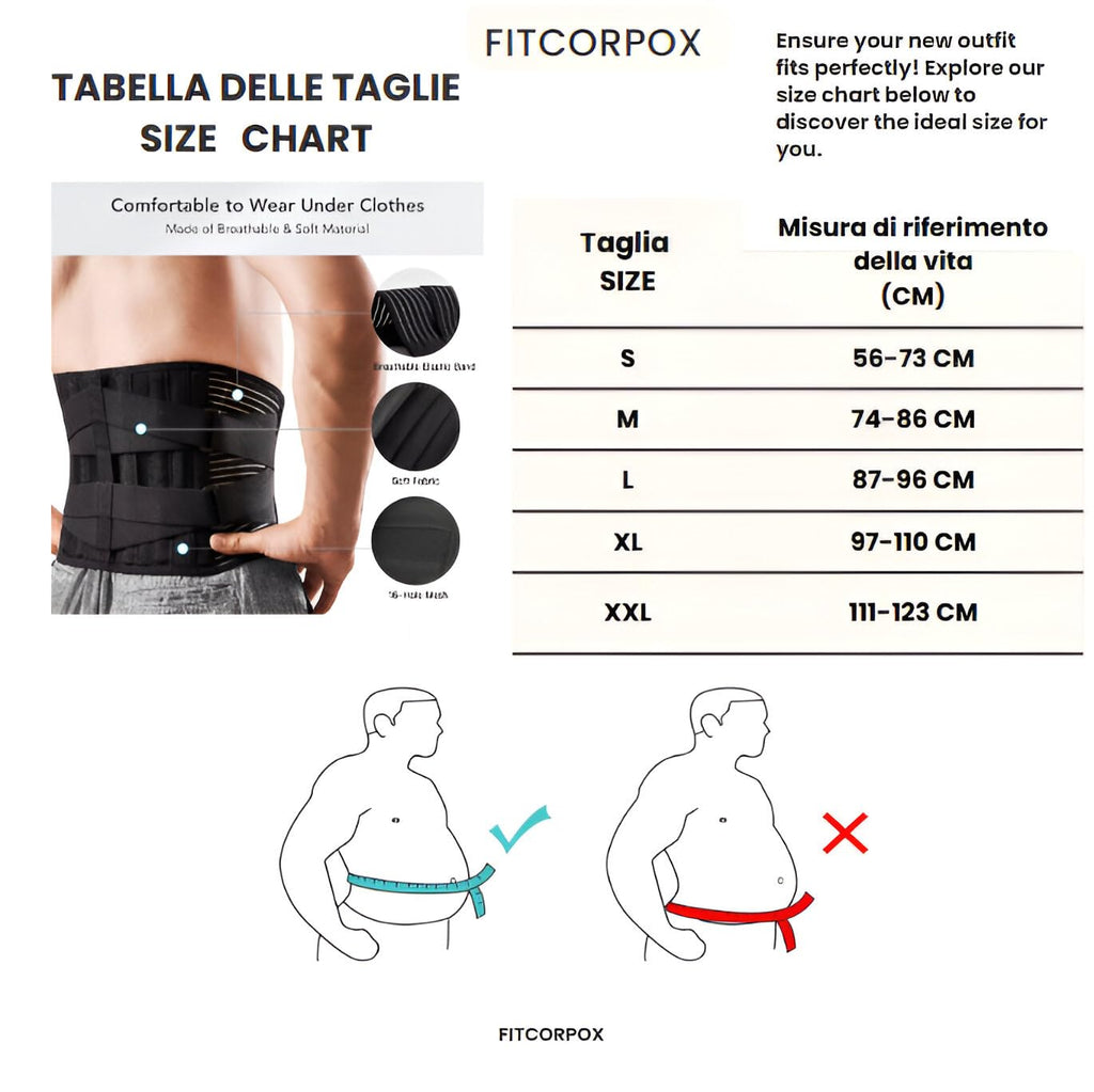 Fitcorpox Fascia Lombare Supporto Schiena Con Stecche Ergonomiche – Cintura Posturale Ortopedica Uomo Donna – Fascia Elastica Traspirante per Mal Di Schiena, Postura, Sport,Lavoro (XXL)