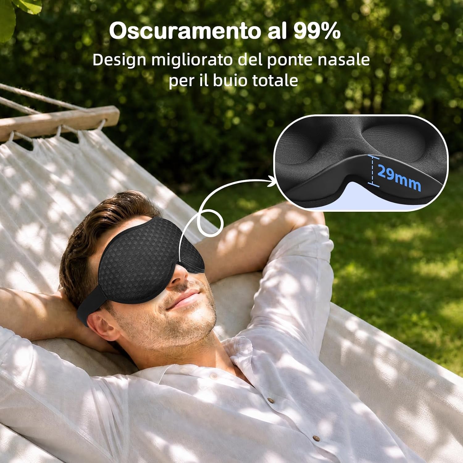 Mascherina per Dormire Pesata Uomo Donna, 3D Oscurante, Nero
