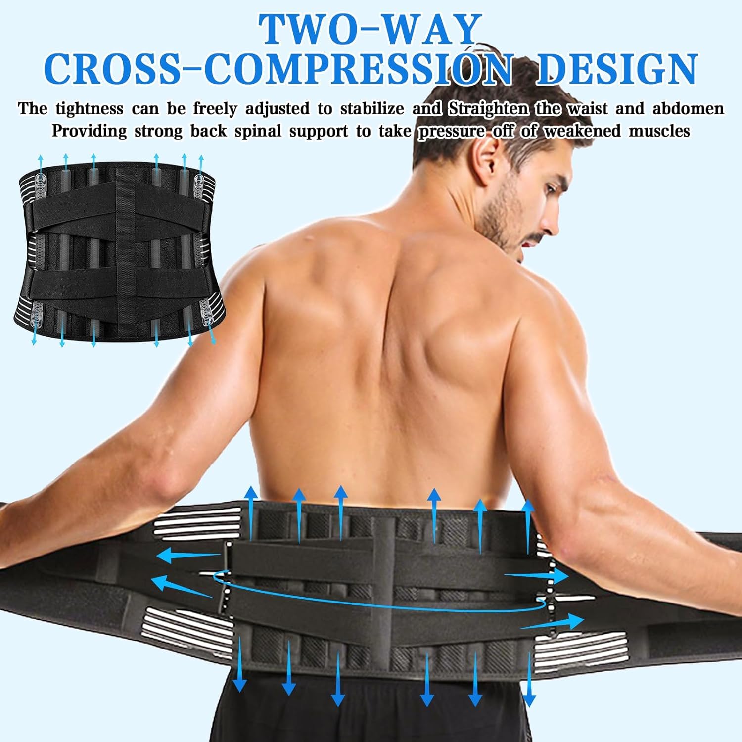 Fitcorpox Fascia Lombare Supporto Schiena Con Stecche Ergonomiche – Cintura Posturale Ortopedica Uomo Donna – Fascia Elastica Traspirante per Mal Di Schiena, Postura, Sport,Lavoro (XXL)