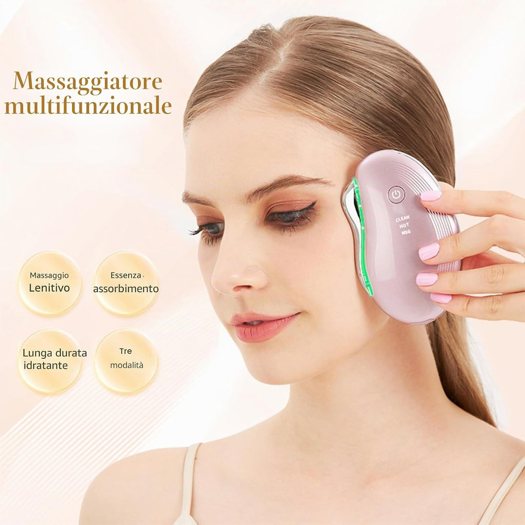 Gua Sha Viso Elettrico Lifting EMS, Massaggiatore Viso Antirughe Con Luce LED & Calore 45℃, Rassodante Viso E Collo – Face Massager per Pelle Visibilmente Giovane