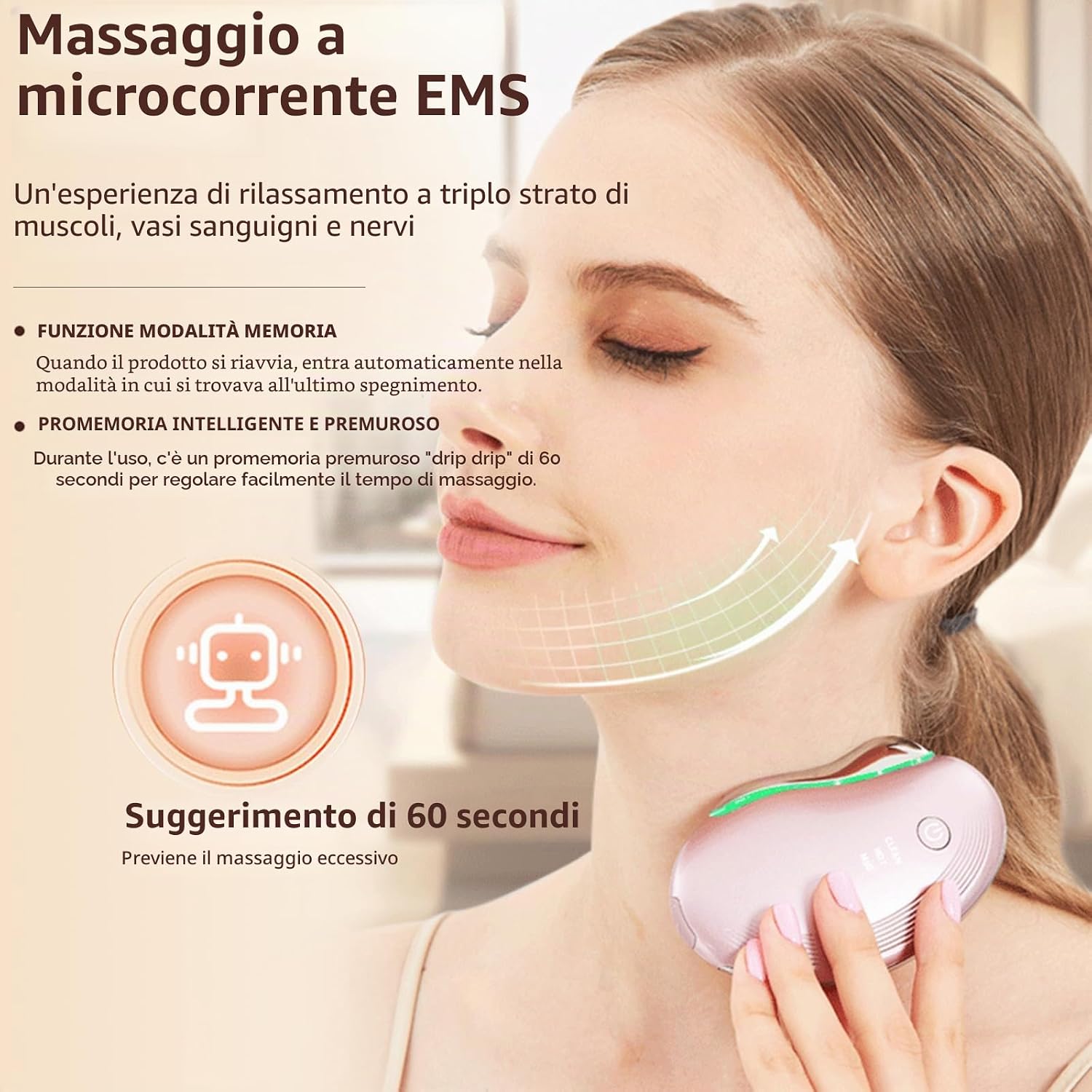 Gua Sha Viso Elettrico Lifting EMS, Massaggiatore Viso Antirughe Con Luce LED & Calore 45℃, Rassodante Viso E Collo – Face Massager per Pelle Visibilmente Giovane