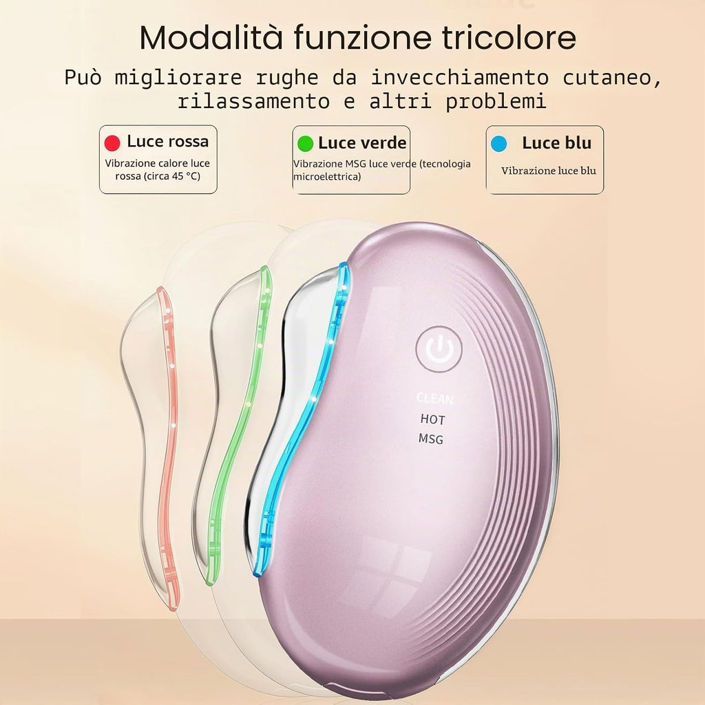 Gua Sha Viso Elettrico Lifting EMS, Massaggiatore Viso Antirughe Con Luce LED & Calore 45℃, Rassodante Viso E Collo – Face Massager per Pelle Visibilmente Giovane