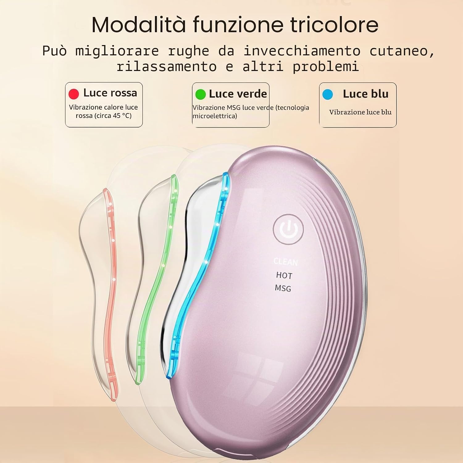 Gua Sha Viso Elettrico Lifting EMS, Massaggiatore Viso Antirughe Con Luce LED & Calore 45℃, Rassodante Viso E Collo – Face Massager per Pelle Visibilmente Giovane