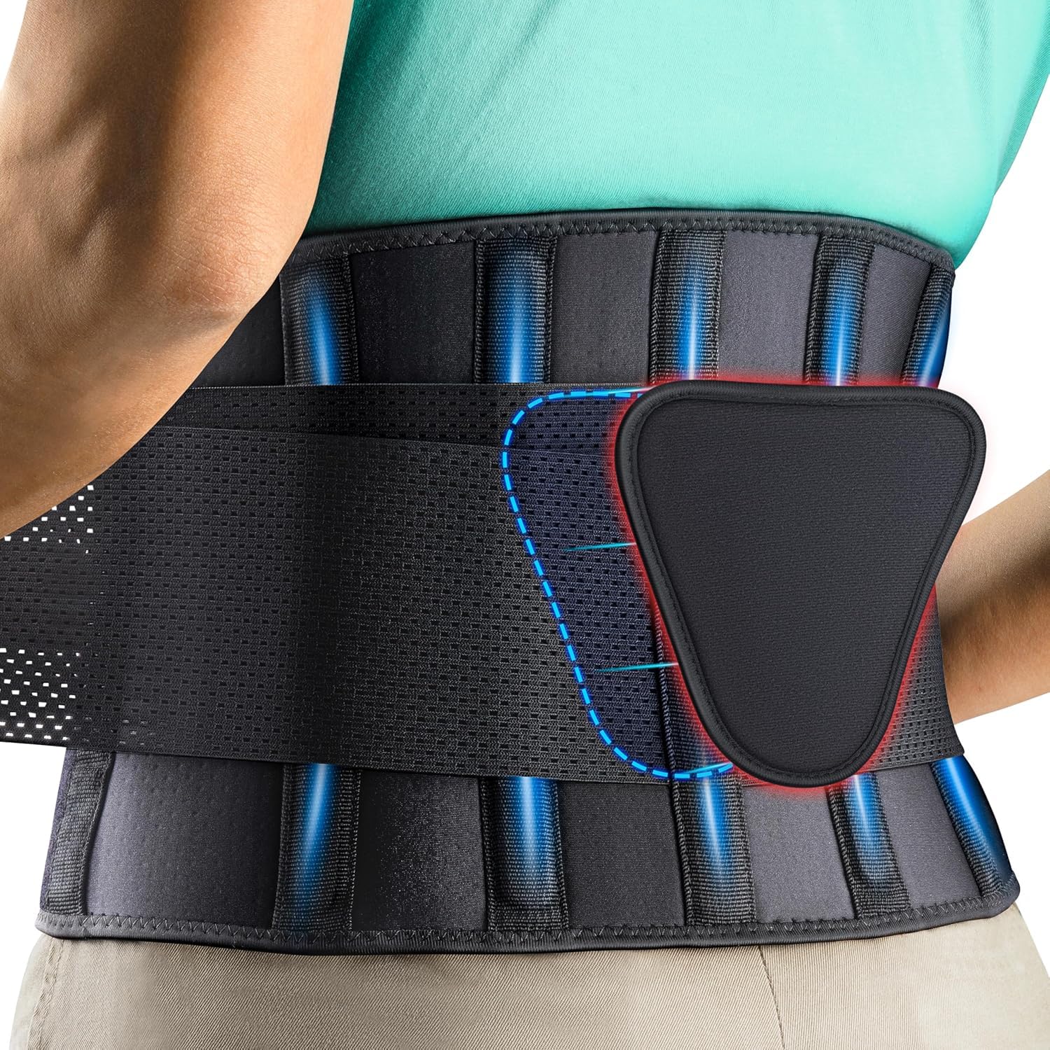 Fitcorpox Fascia Lombare Supporto Schiena Con Stecche Ergonomiche – Cintura Posturale Ortopedica Uomo Donna – Fascia Elastica Traspirante per Mal Di Schiena, Postura, Sport,Lavoro (XXL)