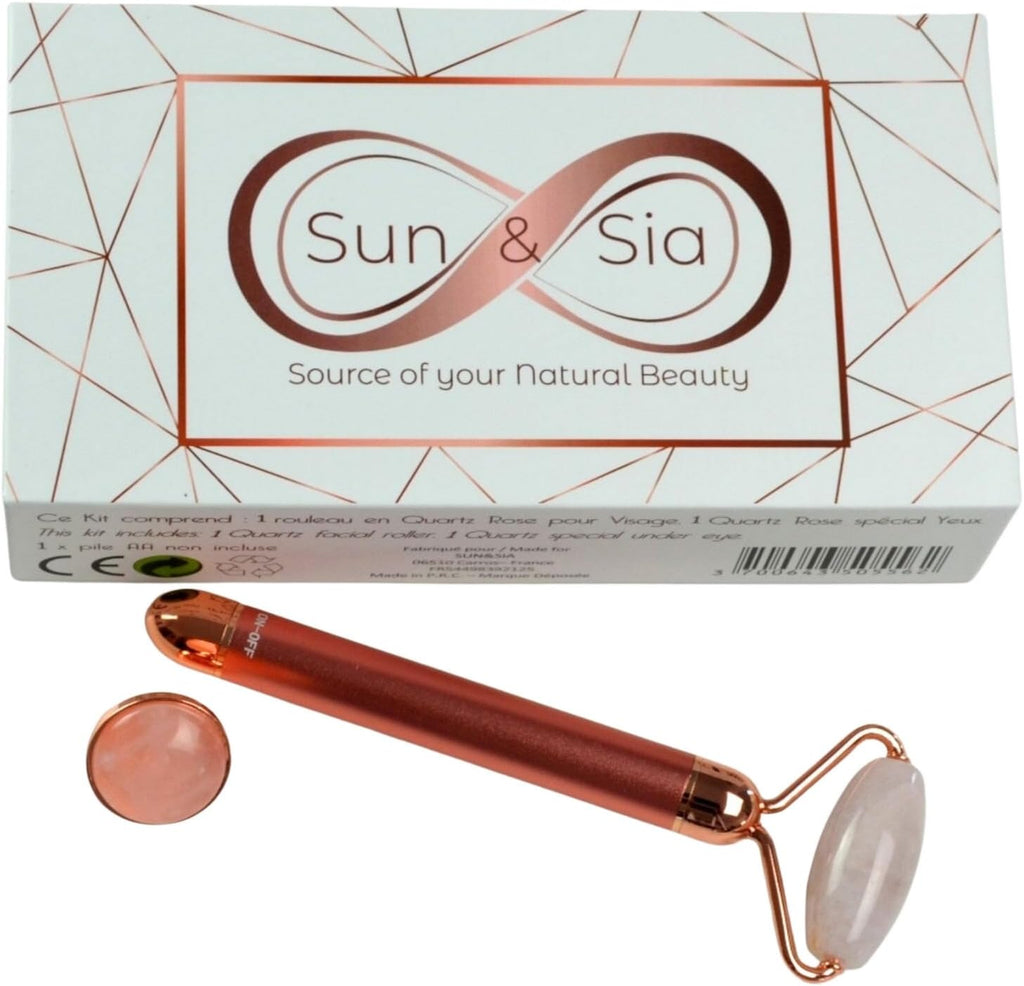 Massaggiatore Viso Roller Pietra Quarzo Rosa Elettrico – Rullo in Quarzo Rosa 100% Naturale – Sistema Di Vibrazione Integrato per Una Maggiore Efficienza – Antietà – Stimola La Circolazione Sanguigna