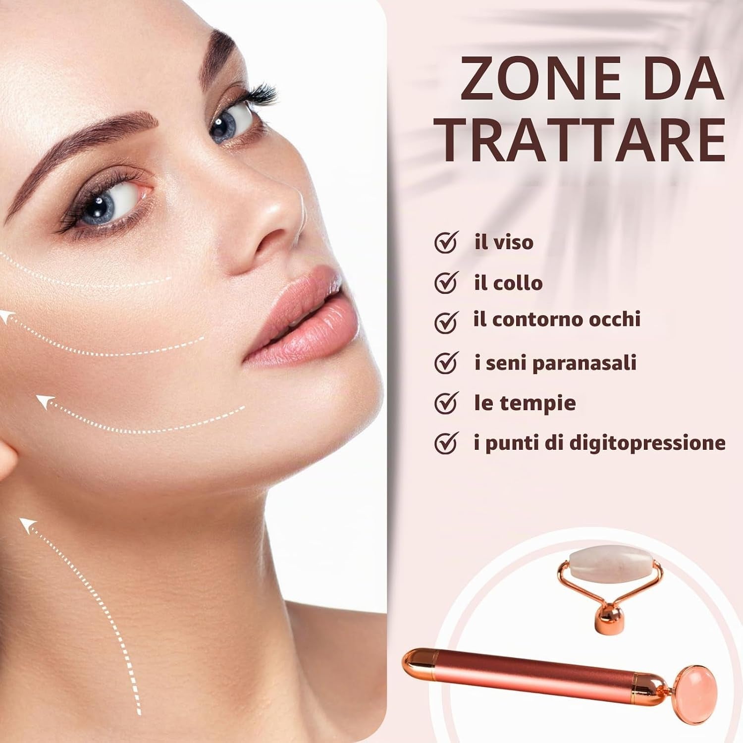 Massaggiatore Viso Roller Pietra Quarzo Rosa Elettrico – Rullo in Quarzo Rosa 100% Naturale – Sistema Di Vibrazione Integrato per Una Maggiore Efficienza – Antietà – Stimola La Circolazione Sanguigna