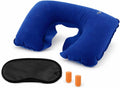 Kit Da Viaggio Completo 3 in 1 – Cuscino Da Viaggio Gonfiabile Con Mascherina per Dormire E Tappi per Orecchie – Accessori Viaggio per Aereo, Treno, Auto E Vacanze