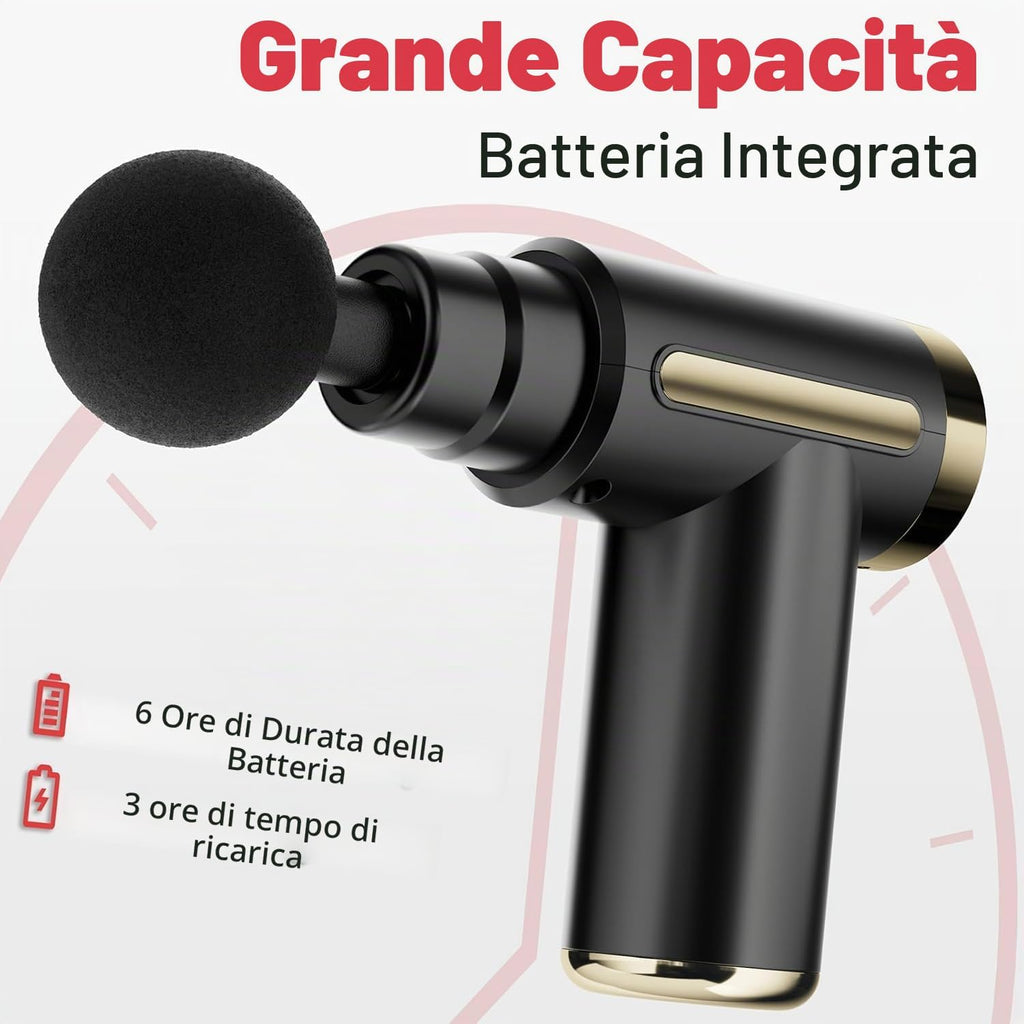Pistola Massaggio Muscolare Mini  Massaggiatore Muscolare Ultraleggera Regolazione a Un Pulsante 6 Velocità Massaggiatore per Tessuti Profondi