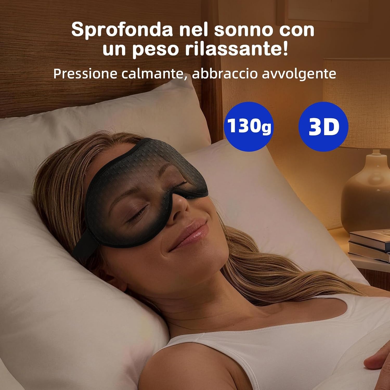 Mascherina per Dormire Pesata Uomo Donna, 3D Oscurante, Nero