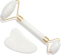 Gua Sha Viso E Rullo Di Giada – Pietra Naturale per Massaggio Viso Lifting, Rullo Viso Quarzo Rosa anti Gonfiore, Strumento Beauty Tool Relax