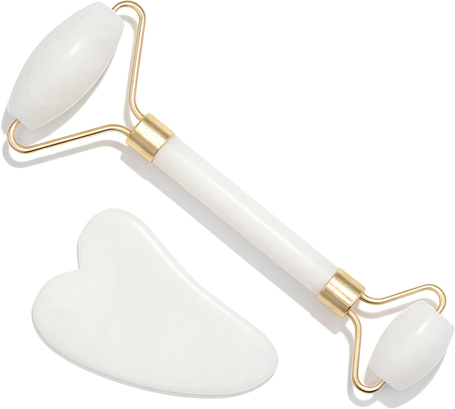 Gua Sha Viso E Rullo Di Giada – Pietra Naturale per Massaggio Viso Lifting, Rullo Viso Quarzo Rosa anti Gonfiore, Strumento Beauty Tool Relax