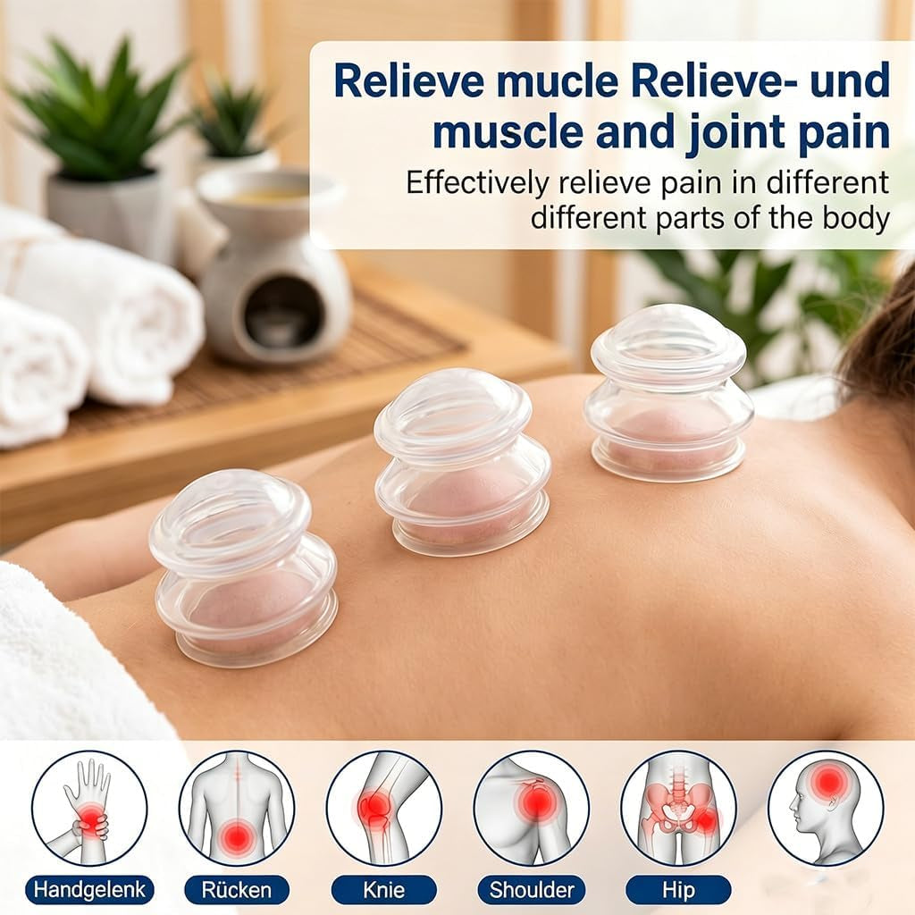 Set Di 4 Coppette Professionali in Silicone, Massaggiatore anti Cellulite E Coppette per Viso E Corpo, Set Di Coppette per Drenaggio Linfatico, Rilassamento Muscolare E Alleviare Lo Stress