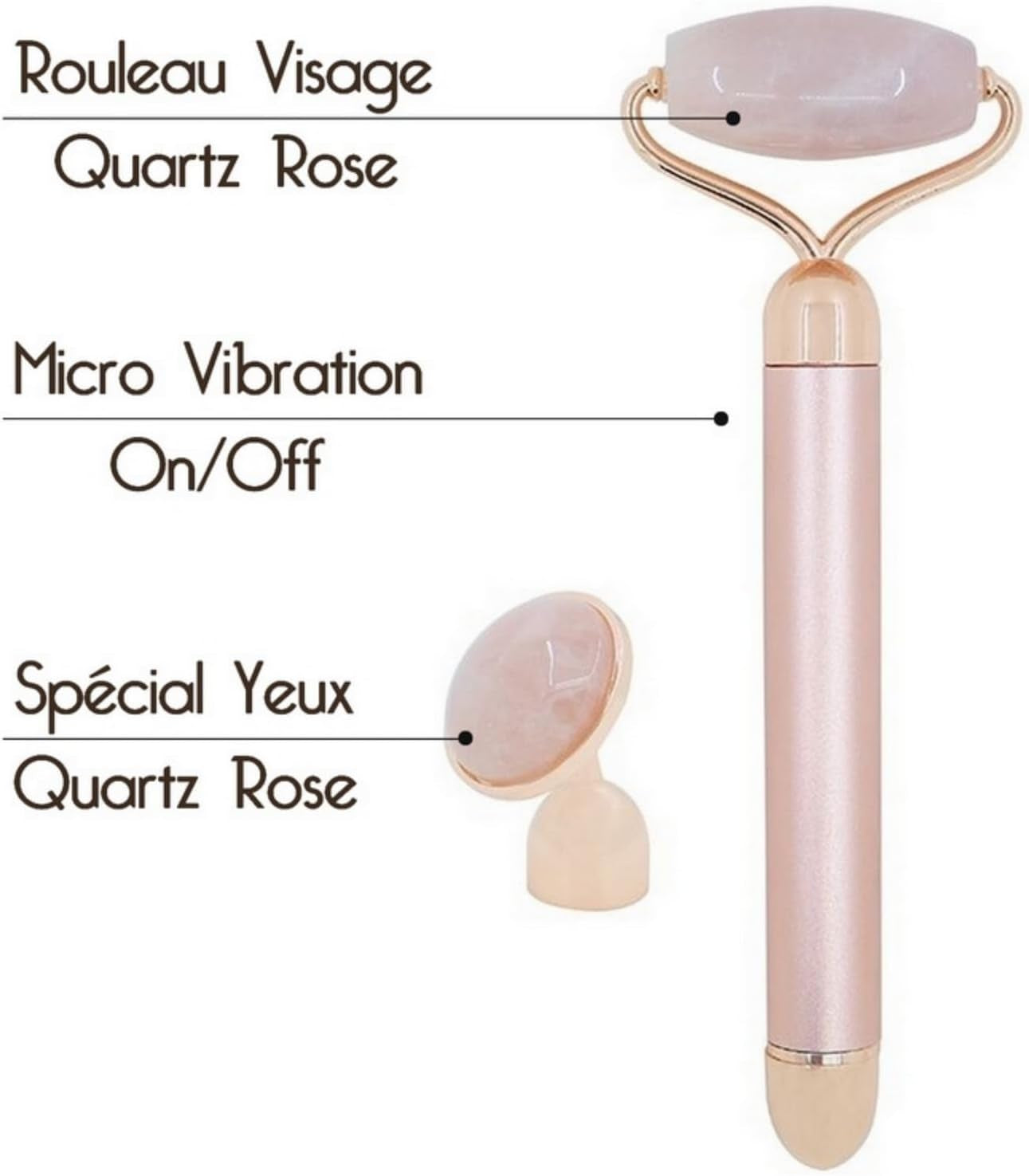 Massaggiatore Viso Roller Pietra Quarzo Rosa Elettrico – Rullo in Quarzo Rosa 100% Naturale – Sistema Di Vibrazione Integrato per Una Maggiore Efficienza – Antietà – Stimola La Circolazione Sanguigna