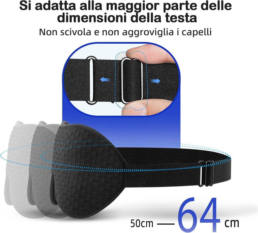 Mascherina per Dormire Pesata Uomo Donna, 3D Oscurante, Nero