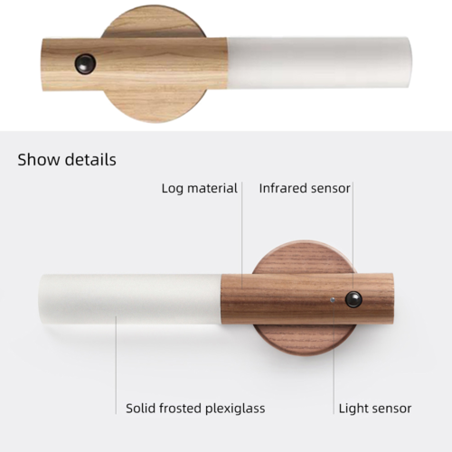 Lampada Wireless con Sensore di Movimento — Ricaricabile USB, Design Legno