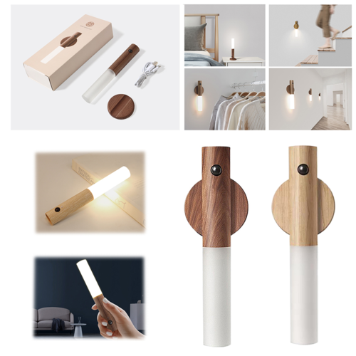 Lampada Wireless con Sensore di Movimento — Ricaricabile USB, Design Legno