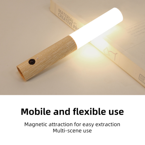 Lampada Wireless con Sensore di Movimento — Ricaricabile USB, Design Legno