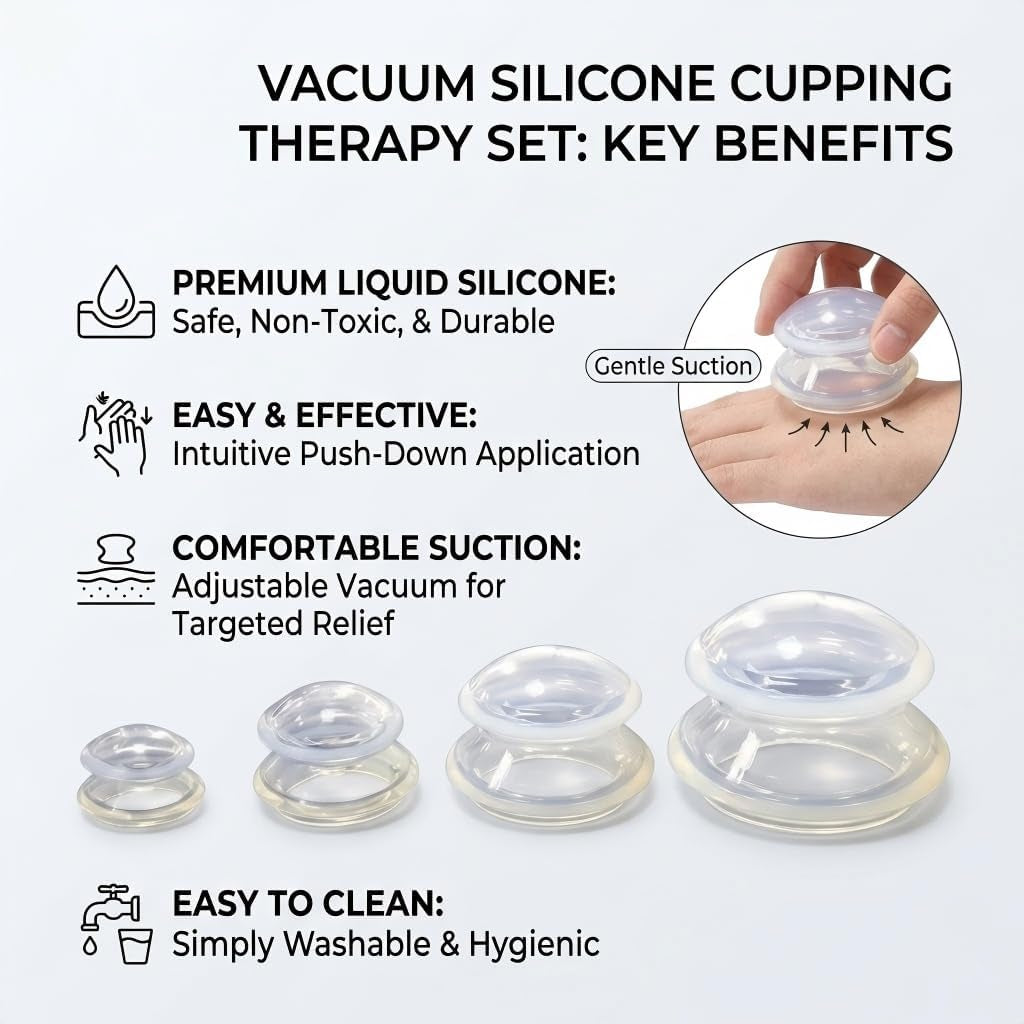 Set Di 4 Coppette Professionali in Silicone, Massaggiatore anti Cellulite E Coppette per Viso E Corpo, Set Di Coppette per Drenaggio Linfatico, Rilassamento Muscolare E Alleviare Lo Stress