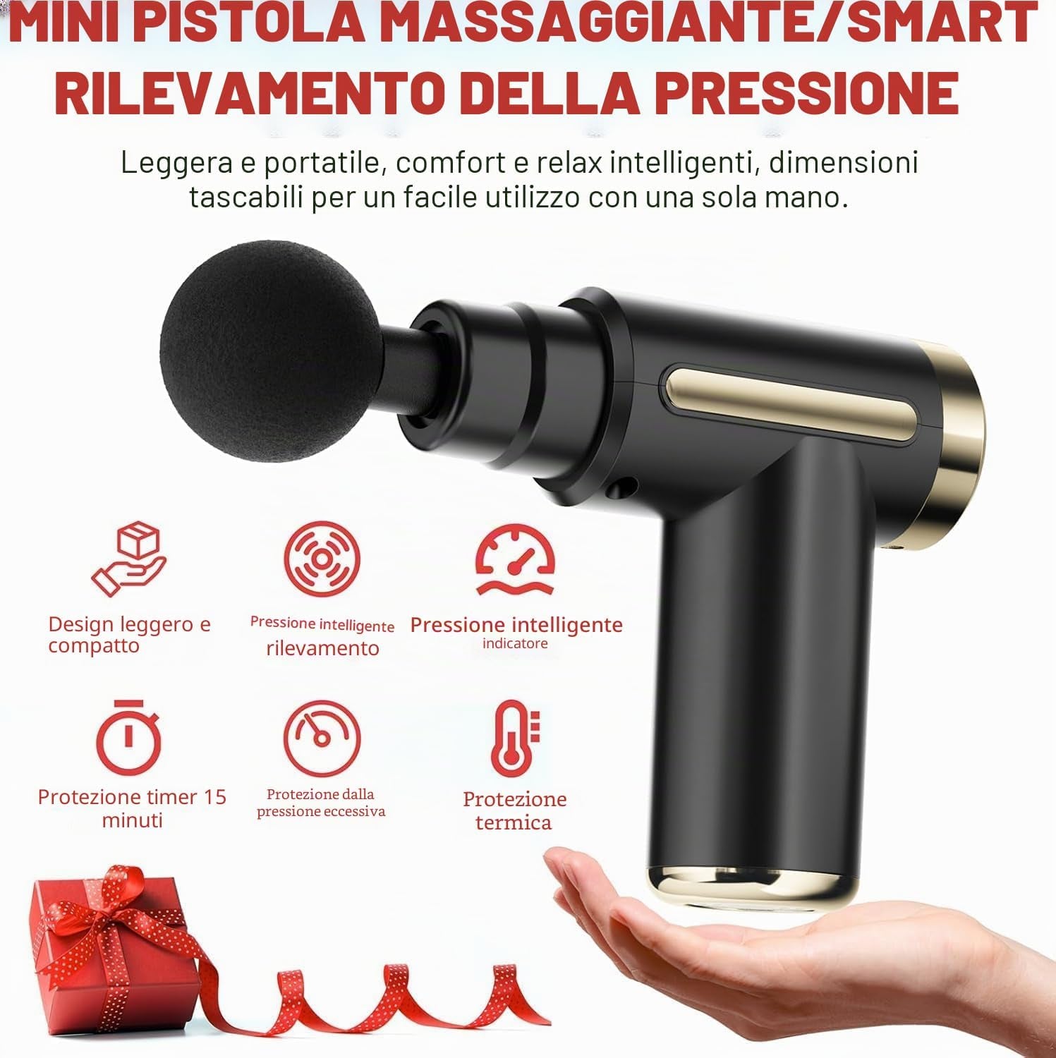 Pistola Massaggio Muscolare Mini  Massaggiatore Muscolare Ultraleggera Regolazione a Un Pulsante 6 Velocità Massaggiatore per Tessuti Profondi
