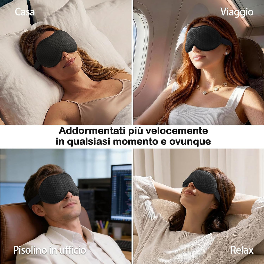 Mascherina per Dormire Pesata Uomo Donna, 3D Oscurante, Nero