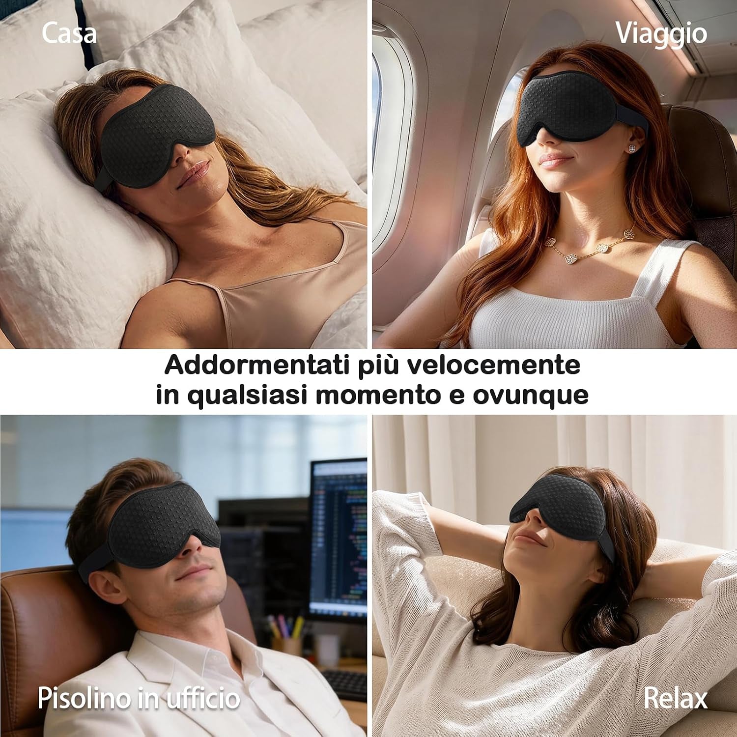 Mascherina per Dormire Pesata Uomo Donna, 3D Oscurante, Nero