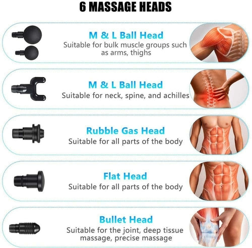 Massaggiatore Muscolare Premium — 6 Testine, 30 Velocità